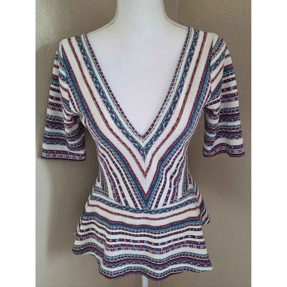 anthropologie deletta hestia textured chevron striped peplum top size M